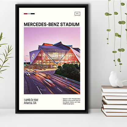 Mercedes-Benz Stadium Print, Atlanta Falcons Stadium Canvas Art, Man Cave Gift, Floating Framed Canvas Print Wall Art