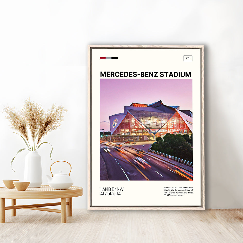 Mercedes-Benz Stadium Print, Atlanta Falcons Stadium Canvas Art, Man Cave Gift, Floating Framed Canvas Print Wall Art