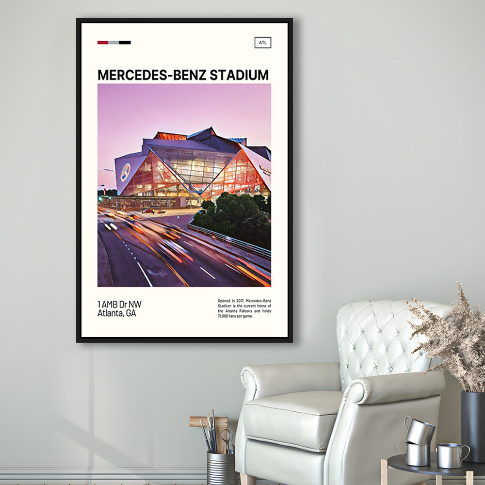 Mercedes-Benz Stadium Print, Atlanta Falcons Stadium Canvas Art, Man Cave Gift, Floating Framed Canvas Print Wall Art
