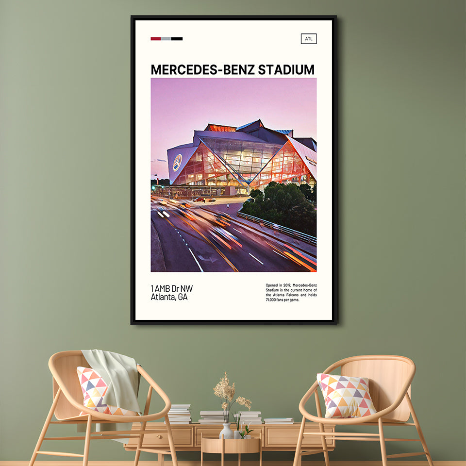Mercedes-Benz Stadium Print, Atlanta Falcons Stadium Canvas Art, Man Cave Gift, Floating Framed Canvas Print Wall Art
