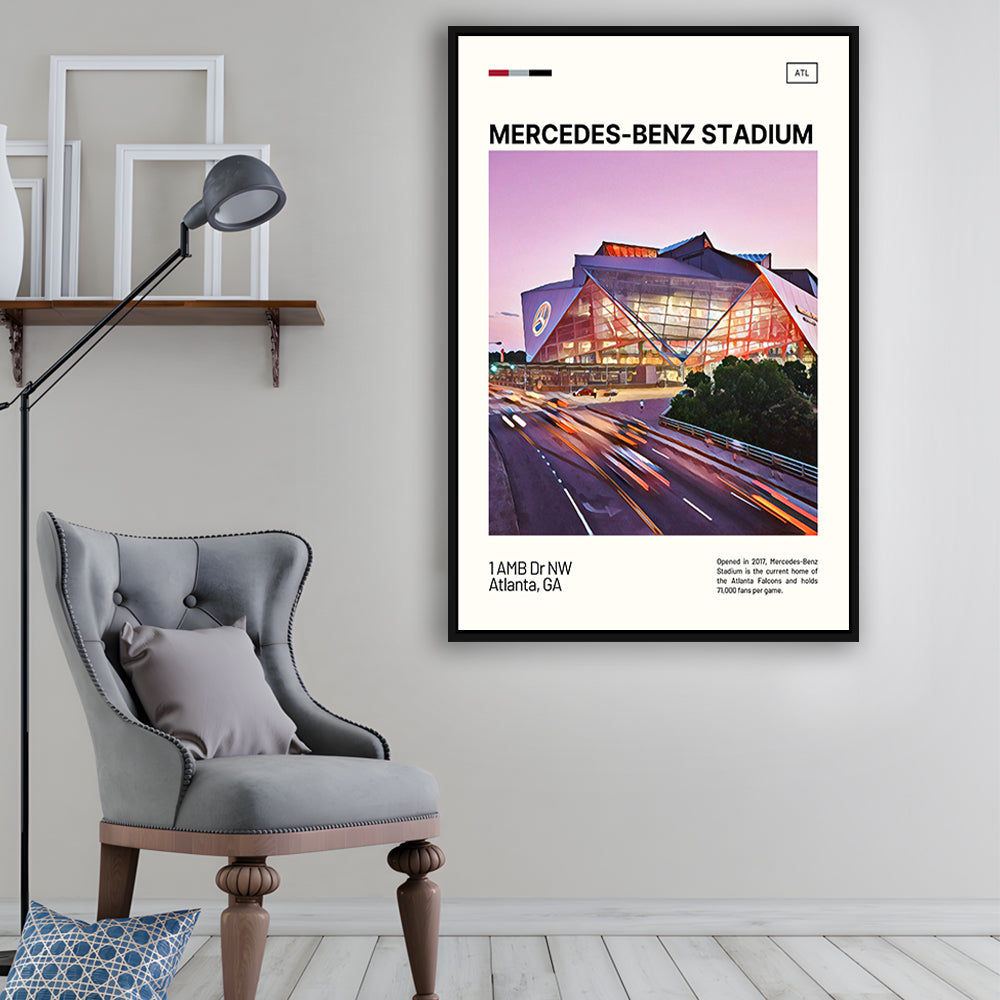Mercedes-Benz Stadium Print, Atlanta Falcons Stadium Canvas Art, Man Cave Gift, Floating Framed Canvas Print Wall Art