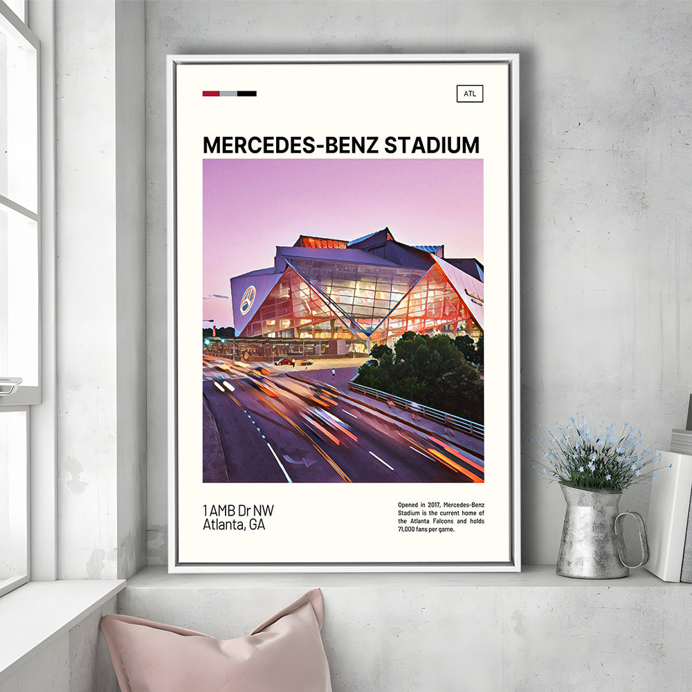 Mercedes-Benz Stadium Print, Atlanta Falcons Stadium Canvas Art, Man Cave Gift, Floating Framed Canvas Print Wall Art