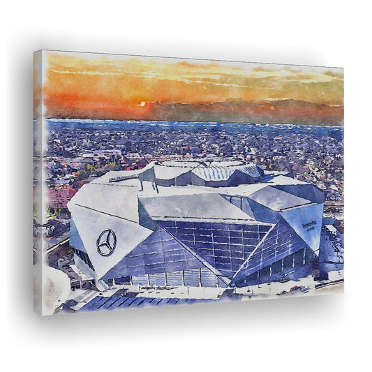 Mercedes-Benz Painting Stadium Watercolor, Atlanta Georgia Watercolor, Sport Art, Gifts for him, Canvas Print Wall Art