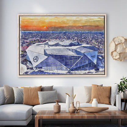 Mercedes-Benz Painting Stadium Watercolor, Atlanta Georgia Watercolor, Sport Gift Art, Framed Canvas Print Wall Art