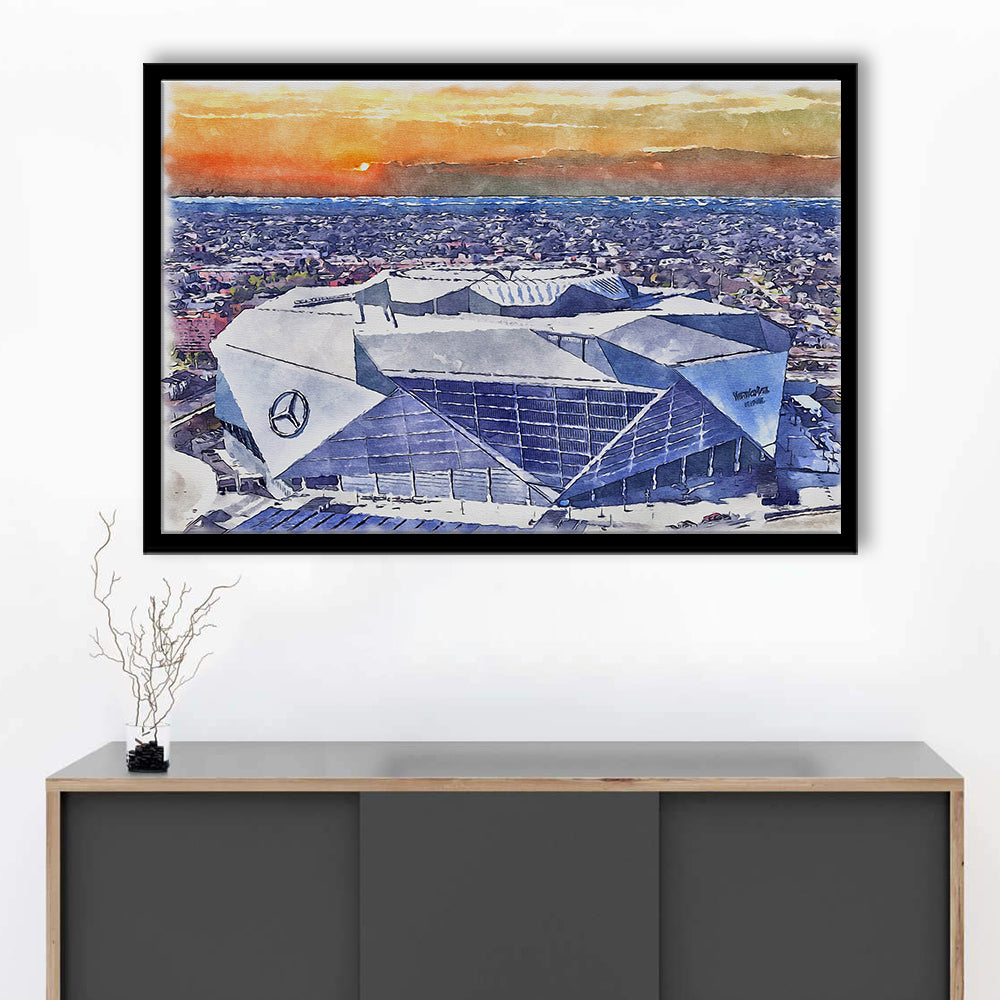 Mercedes-Benz Painting Stadium Watercolor, Atlanta Georgia Watercolor, Sport Gift Art, Framed Art Print Wall Decor