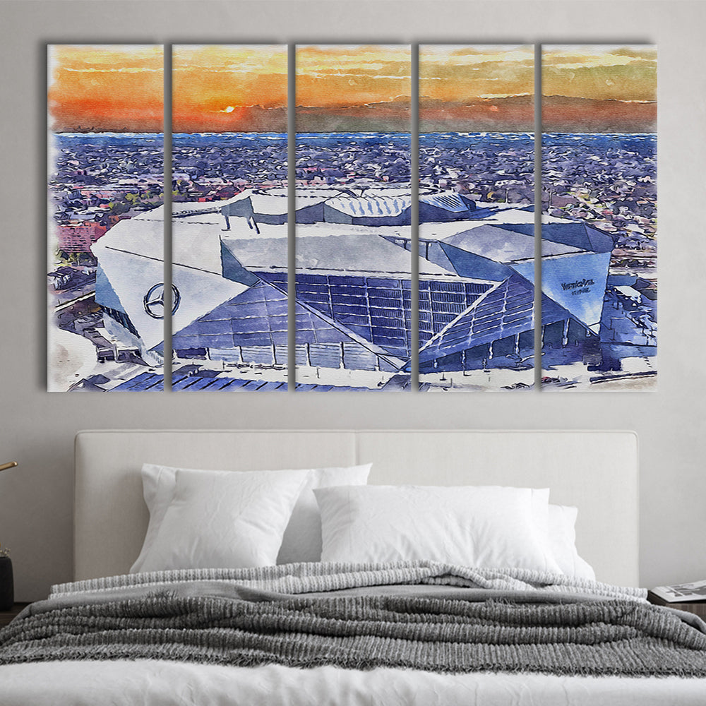 Mercedes-Benz Painting Stadium Watercolor, Atlanta Georgia Watercolor, Sport Art, Extra Large Canvas Print Wall Art