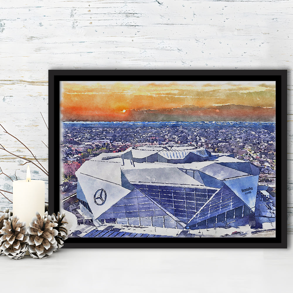 Mercedes-Benz Painting Stadium Watercolor, Atlanta Georgia Watercolor, Sport Gift Art, Framed Canvas Print Wall Art