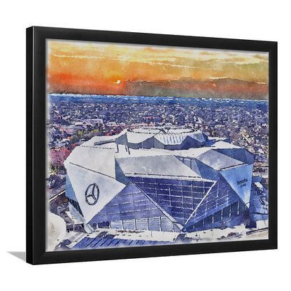 Mercedes-Benz Painting Stadium Watercolor, Atlanta Georgia Watercolor, Sport Gift Art, Framed Art Print Wall Decor