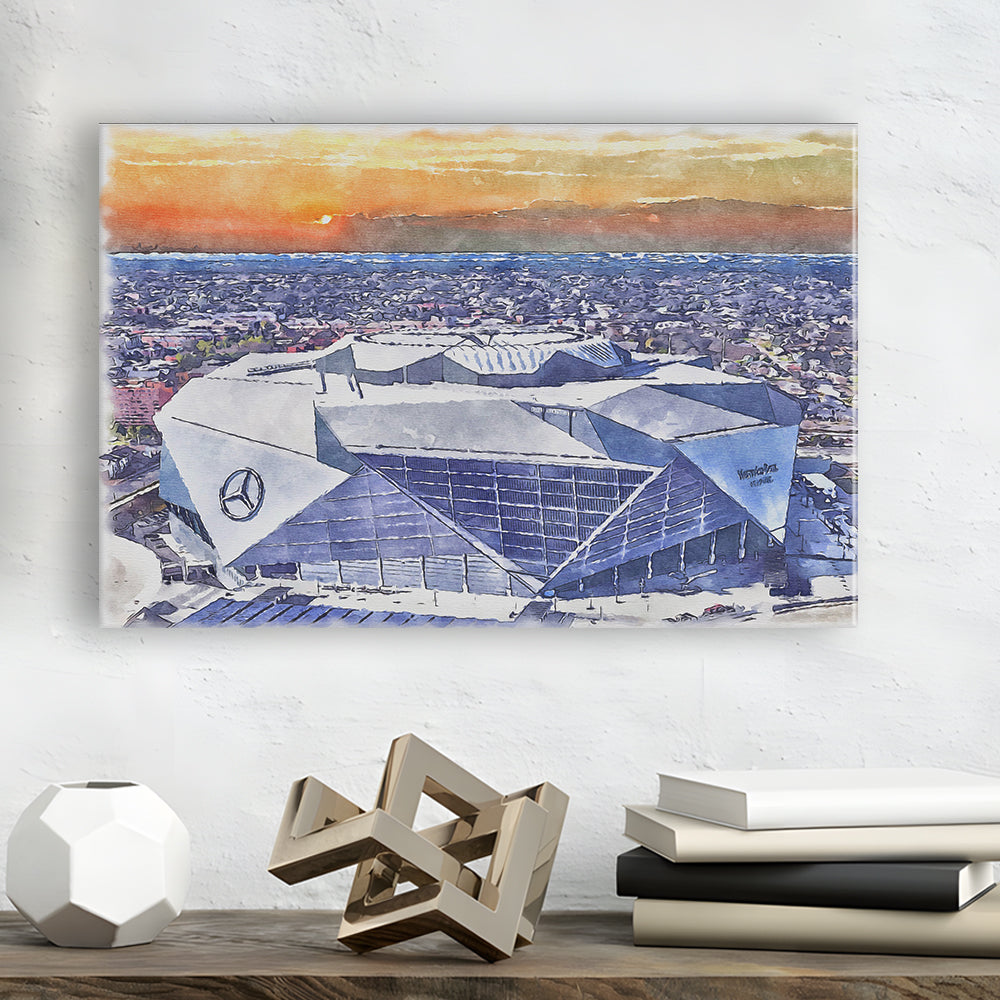 Mercedes-Benz Painting Stadium Watercolor, Atlanta Georgia Watercolor, Sport Art, Gifts for him, Canvas Print Wall Art