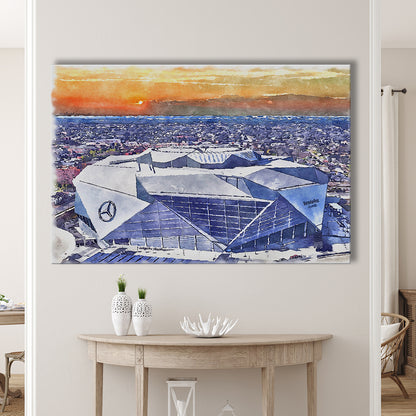 Mercedes-Benz Painting Stadium Watercolor, Atlanta Georgia Watercolor, Sport Art, Gifts for him, Canvas Print Wall Art