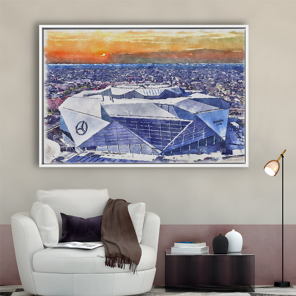 Mercedes-Benz Painting Stadium Watercolor, Atlanta Georgia Watercolor, Sport Gift Art, Framed Canvas Print Wall Art