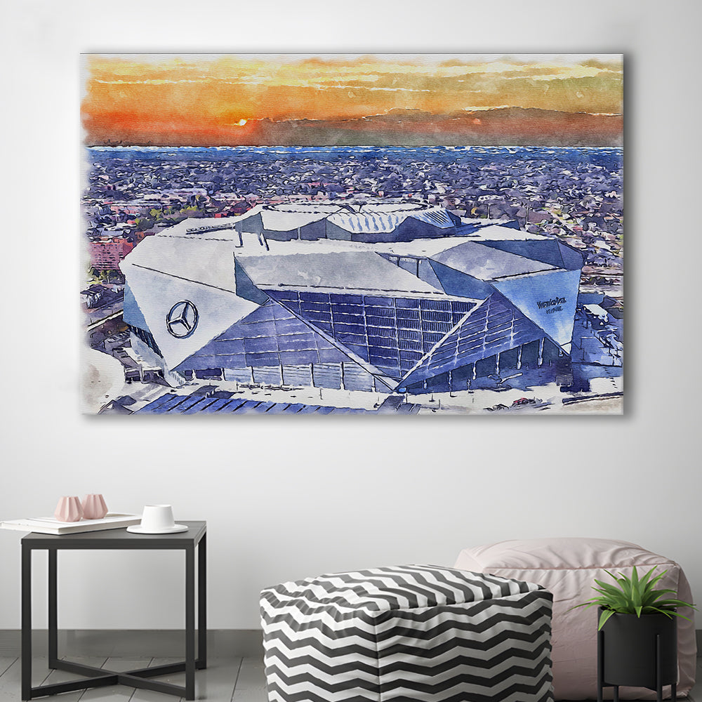 Mercedes-Benz Painting Stadium Watercolor, Atlanta Georgia Watercolor, Sport Art, Gifts for him, Canvas Print Wall Art