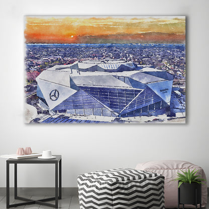 Mercedes-Benz Painting Stadium Watercolor, Atlanta Georgia Watercolor, Sport Art, Gifts for him, Canvas Print Wall Art