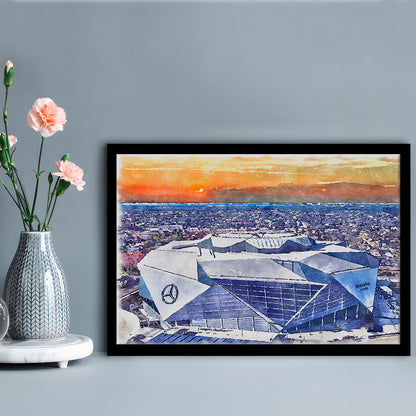 Mercedes-Benz Painting Stadium Watercolor, Atlanta Georgia Watercolor, Sport Gift Art, Framed Art Print Wall Decor