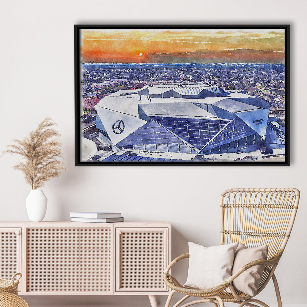 Mercedes-Benz Painting Stadium Watercolor, Atlanta Georgia Watercolor, Sport Gift Art, Framed Canvas Print Wall Art