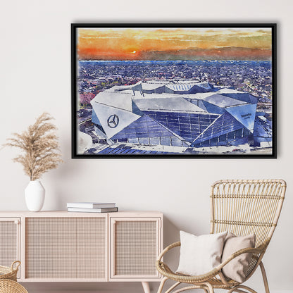 Mercedes-Benz Painting Stadium Watercolor, Atlanta Georgia Watercolor, Sport Gift Art, Framed Canvas Print Wall Art