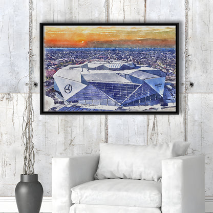 Mercedes-Benz Painting Stadium Watercolor, Atlanta Georgia Watercolor, Sport Gift Art, Framed Canvas Print Wall Art