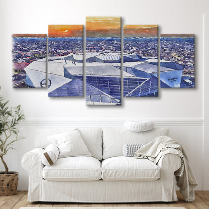 Mercedes-Benz Painting Stadium Watercolor, Atlanta Georgia Watercolor, Sport Art, Mixed 5 Panel, Canvas Print Wall Art