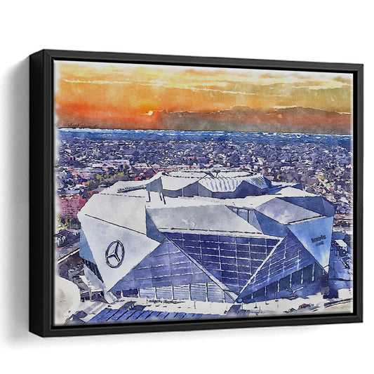 Mercedes-Benz Painting Stadium Watercolor, Atlanta Georgia Watercolor, Sport Gift Art, Framed Canvas Print Wall Art