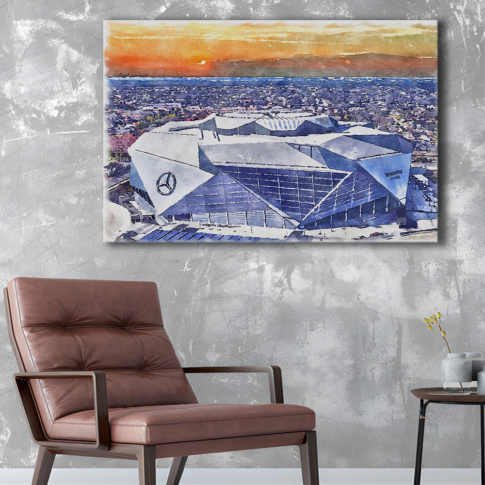 Mercedes-Benz Painting Stadium Watercolor, Atlanta Georgia Watercolor, Sport Art, Gifts for him, Canvas Print Wall Art