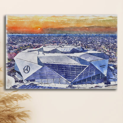 Mercedes-Benz Painting Stadium Watercolor, Atlanta Georgia Watercolor, Sport Art, Gifts for him, Canvas Print Wall Art