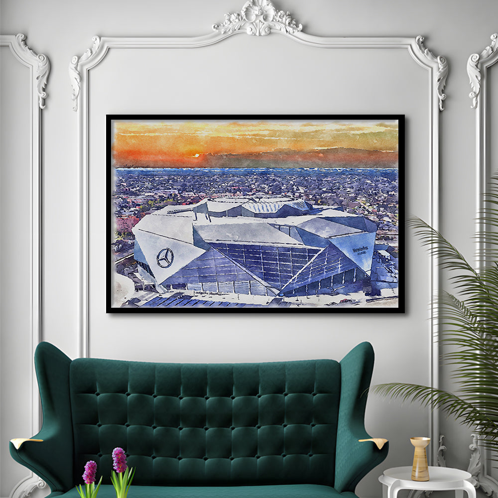 Mercedes-Benz Painting Stadium Watercolor, Atlanta Georgia Watercolor, Sport Gift Art, Framed Art Print Wall Decor