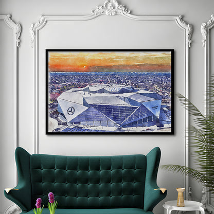 Mercedes-Benz Painting Stadium Watercolor, Atlanta Georgia Watercolor, Sport Gift Art, Framed Art Print Wall Decor