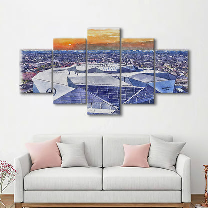 Mercedes-Benz Painting Stadium Watercolor, Atlanta Georgia Watercolor, Sport Art, Mixed 5 Panel, Canvas Print Wall Art