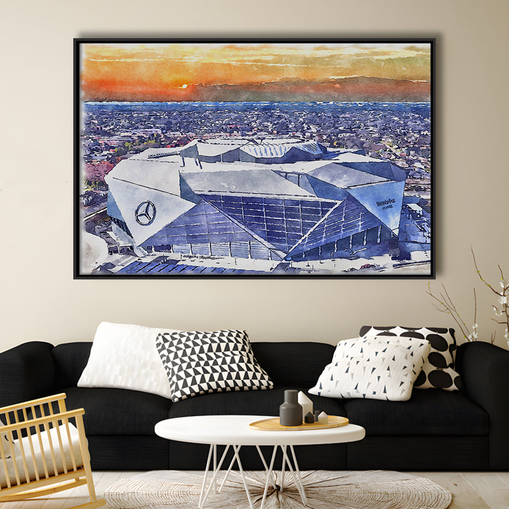 Mercedes-Benz Painting Stadium Watercolor, Atlanta Georgia Watercolor, Sport Gift Art, Framed Canvas Print Wall Art