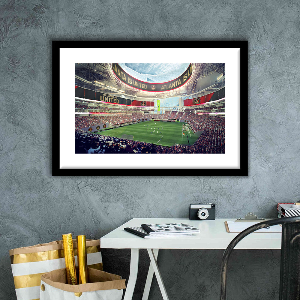 Mercedes Benz Stadium Atlanta, Stadium Canvas, Sport Art, Gift for him, White Border Framed Art Print Wall Decor