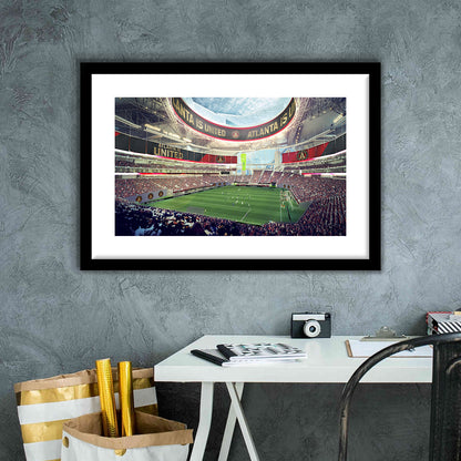 Mercedes Benz Stadium Atlanta, Stadium Canvas, Sport Art, Gift for him, White Border Framed Art Print Wall Decor
