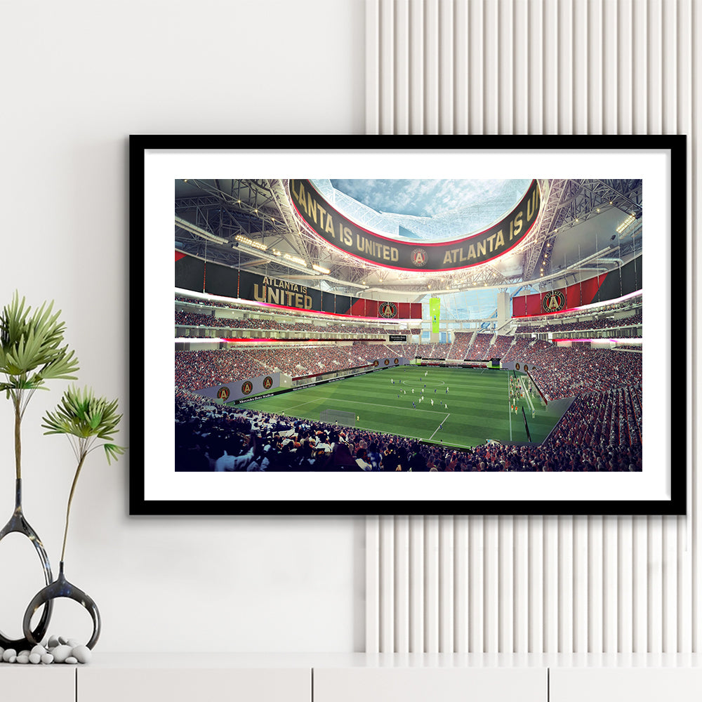Mercedes Benz Stadium Atlanta, Stadium Canvas, Sport Art, Gift for him, White Border Framed Art Print Wall Decor