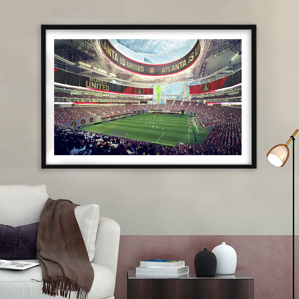 Mercedes Benz Stadium Atlanta, Stadium Canvas, Sport Art, Gift for him, White Border Framed Art Print Wall Decor