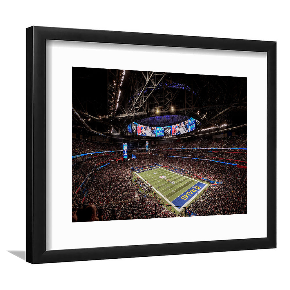 Mercedes Benz Stadium, Stadium Canvas, Sport Art, Fan Gifts, White Border Framed Art Print Wall Decor