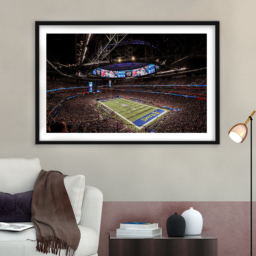 Mercedes Benz Stadium, Stadium Canvas, Sport Art, Fan Gifts, White Border Framed Art Print Wall Decor