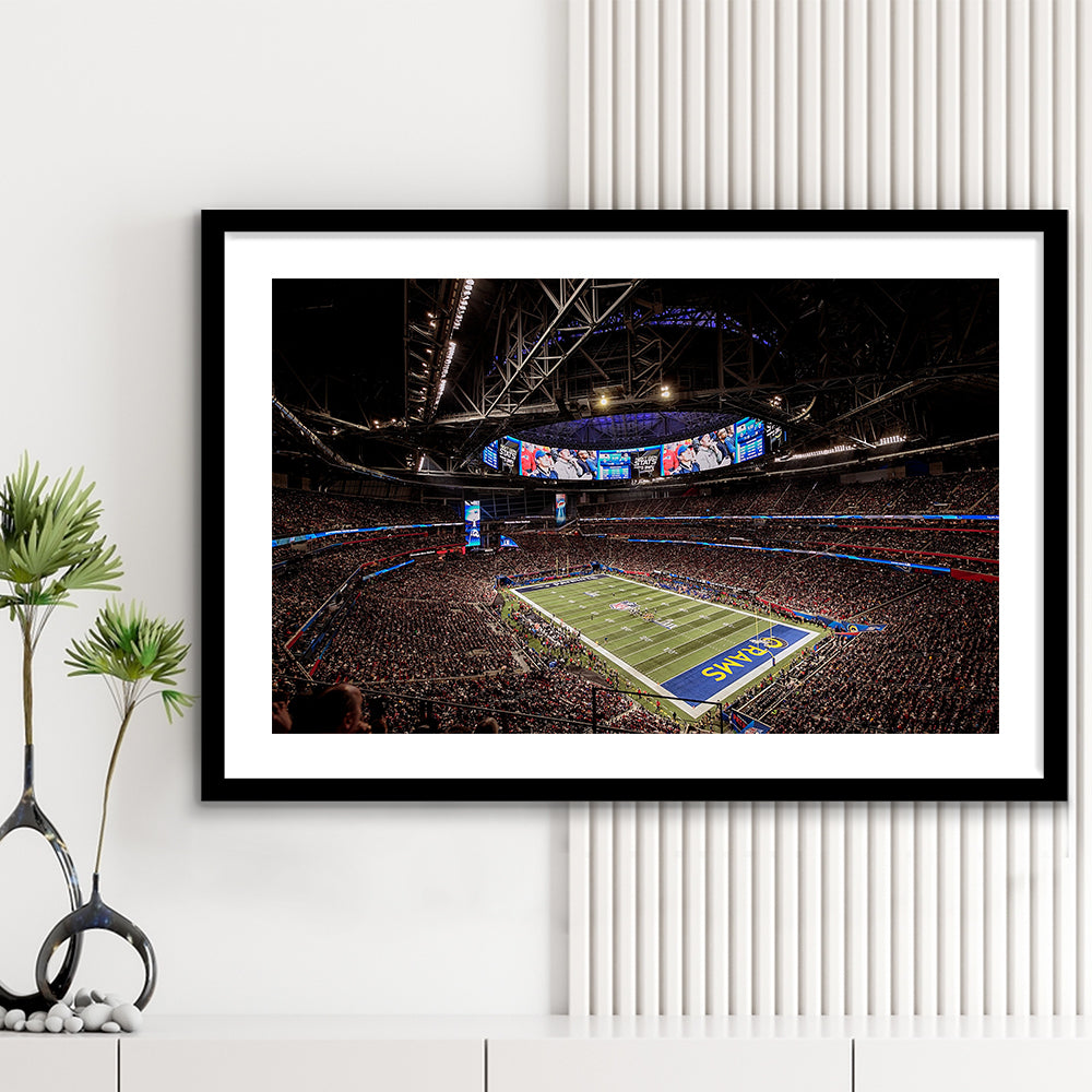 Mercedes Benz Stadium, Stadium Canvas, Sport Art, Fan Gifts, White Border Framed Art Print Wall Decor