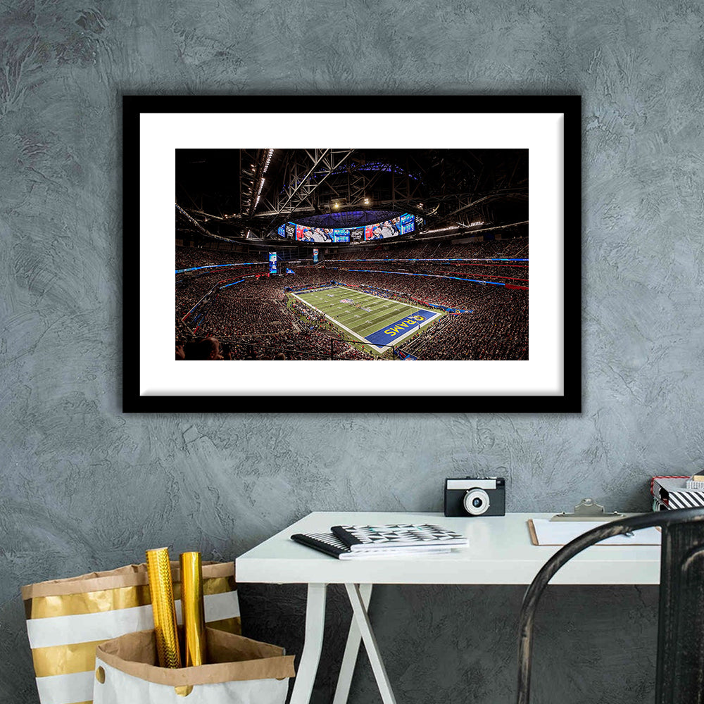 Mercedes Benz Stadium, Stadium Canvas, Sport Art, Fan Gifts, White Border Framed Art Print Wall Decor