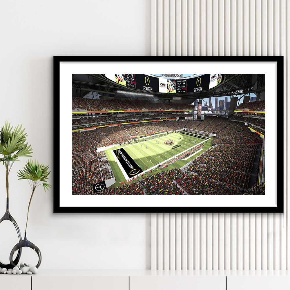 Mercedes Benz Stadium, Stadium Canvas, Sport Art, Gift for him, White Border Framed Art Print Wall Decor