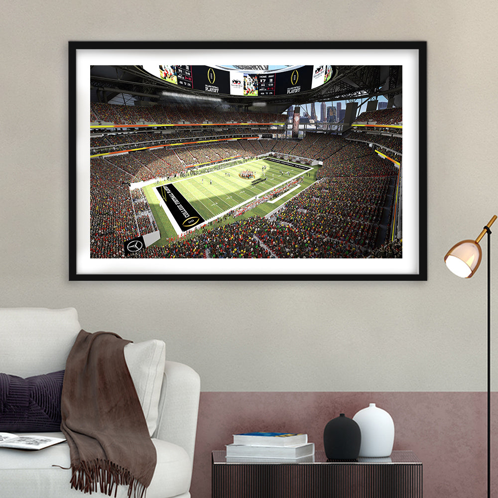 Mercedes Benz Stadium, Stadium Canvas, Sport Art, Gift for him, White Border Framed Art Print Wall Decor