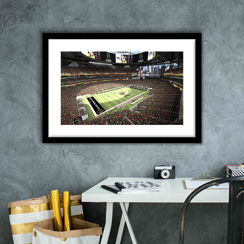 Mercedes Benz Stadium, Stadium Canvas, Sport Art, Gift for him, White Border Framed Art Print Wall Decor