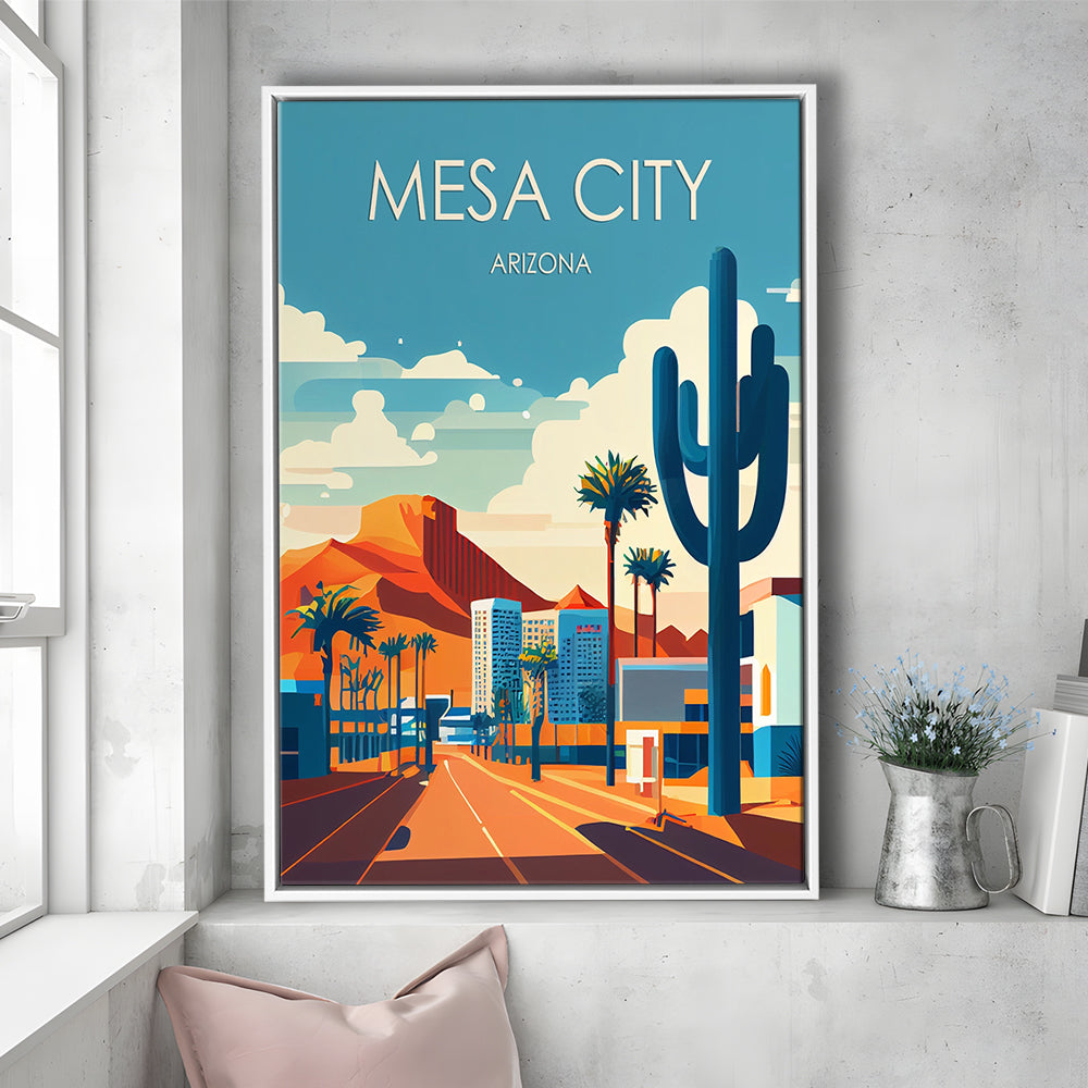 Mesa City Arizona Retro Art Print, Mesa City City Wall Art, Floating Framed Canvas Print, Framed Picture, Painting Canvas