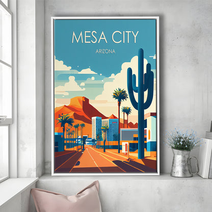 Mesa City Arizona Retro Art Print, Mesa City City Wall Art, Floating Framed Canvas Print, Framed Picture, Painting Canvas