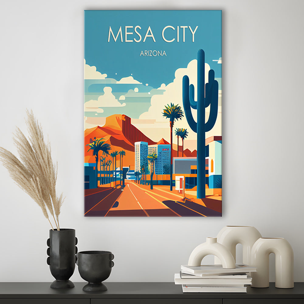 Mesa City Arizona Retro Art Print, Mesa City City Wall Art, Canvas Print, Painting Canvas, Living Room Decor