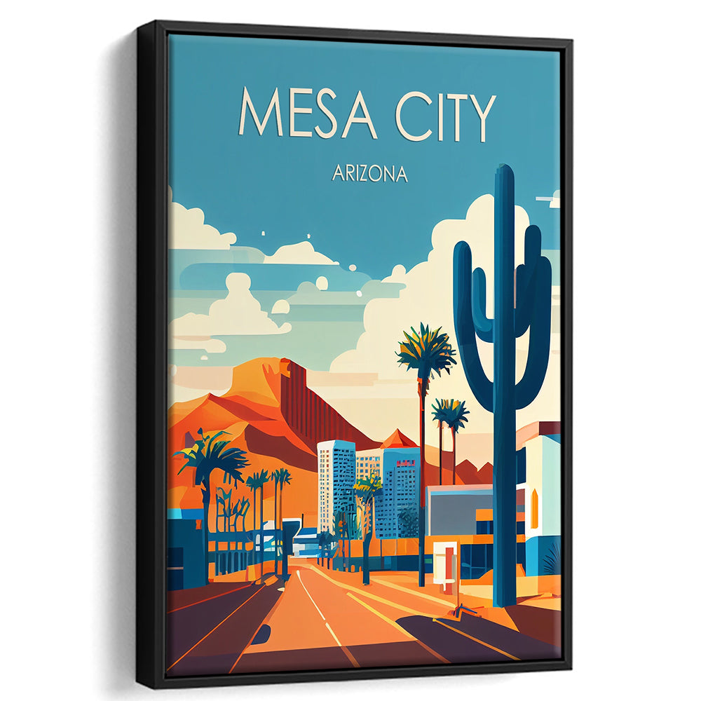Mesa City Arizona Retro Art Print, Mesa City City Wall Art, Floating Framed Canvas Print, Framed Picture, Painting Canvas