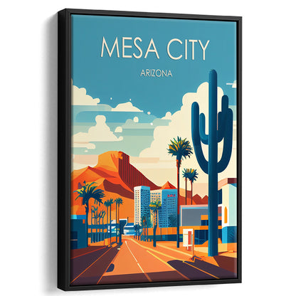Mesa City Arizona Retro Art Print, Mesa City City Wall Art, Floating Framed Canvas Print, Framed Picture, Painting Canvas