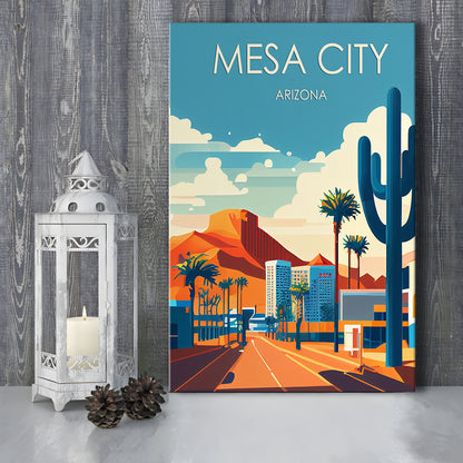 Mesa City Arizona Retro Art Print, Mesa City City Wall Art, Canvas Print, Painting Canvas, Living Room Decor