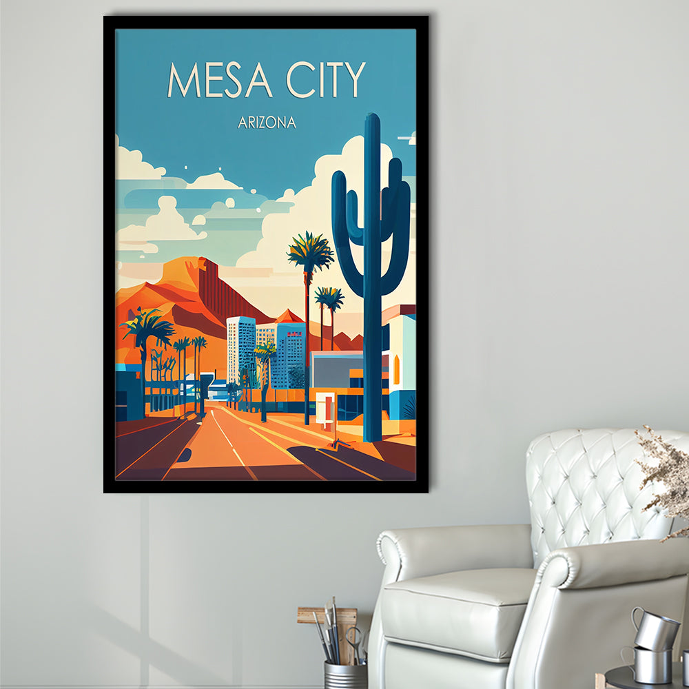 Mesa City Arizona Retro Art Print, Mesa City City Wall Art, Framed Art Print, Picture Framed, Painting Art
