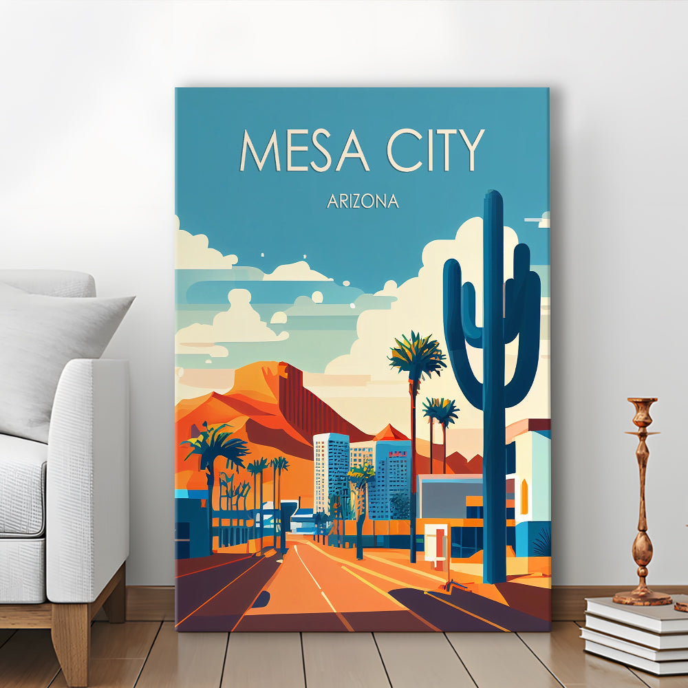 Mesa City Arizona Retro Art Print, Mesa City City Wall Art, Canvas Print, Painting Canvas, Living Room Decor