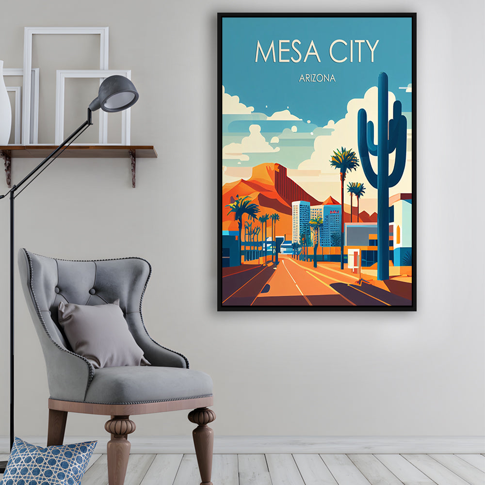Mesa City Arizona Retro Art Print, Mesa City City Wall Art, Floating Framed Canvas Print, Framed Picture, Painting Canvas