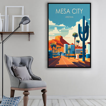 Mesa City Arizona Retro Art Print, Mesa City City Wall Art, Floating Framed Canvas Print, Framed Picture, Painting Canvas